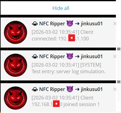 Notifications – Server log, Telegram