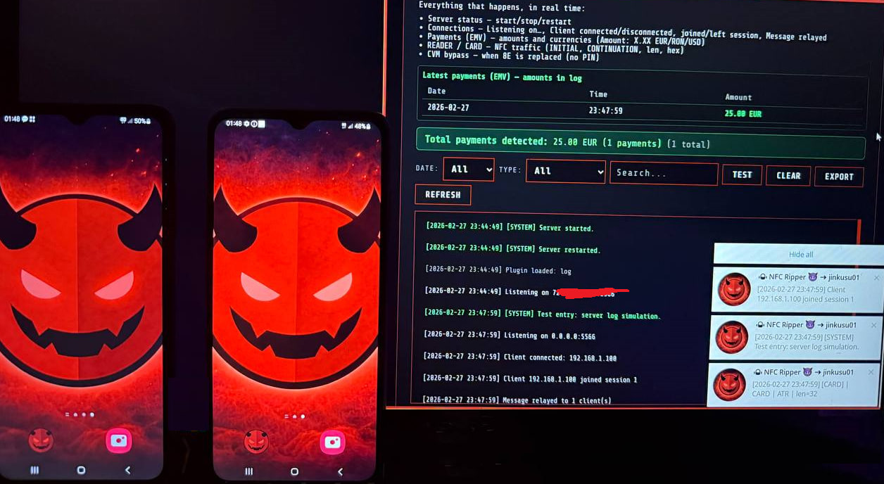NFC Ripper: two phones and dashboard